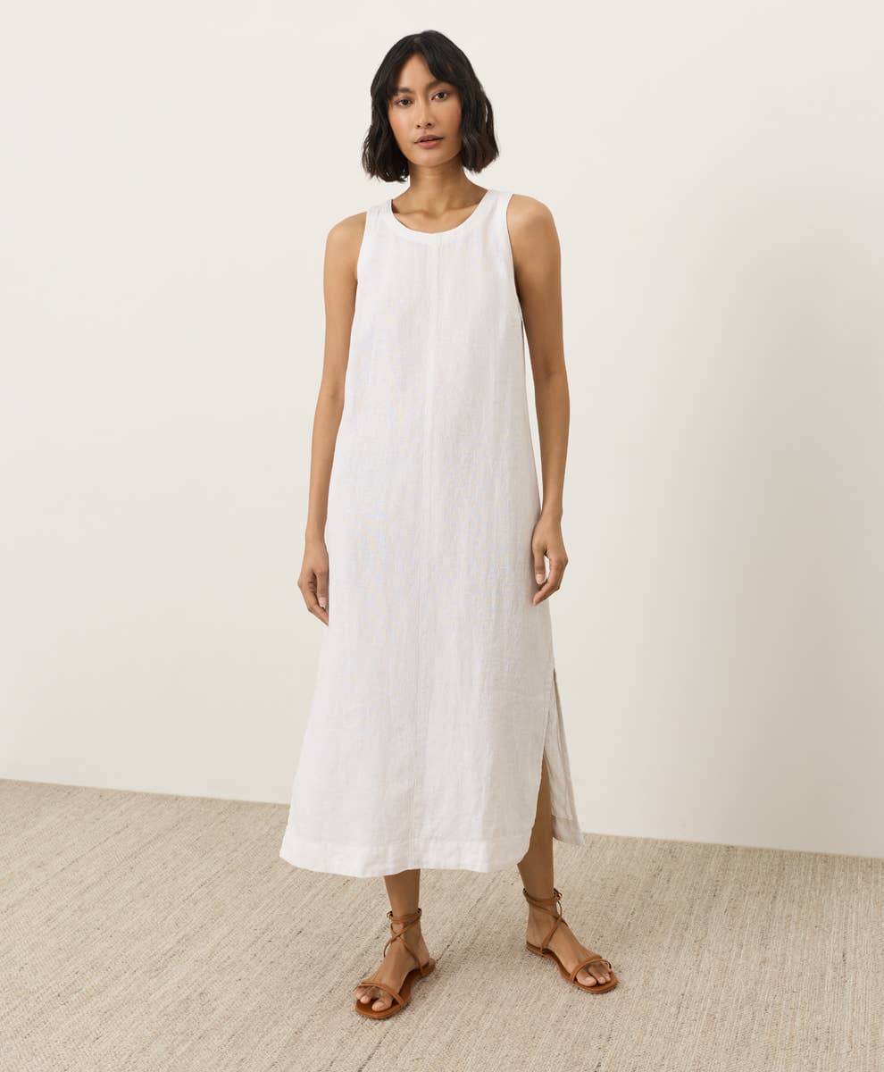 Women's Organic Linen Easy Tank Dress in White | Women's Large