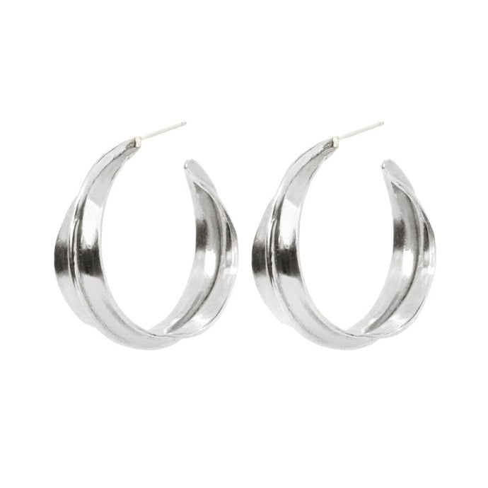 Medium Ridge Hoop Earrings - Silver Ladha 