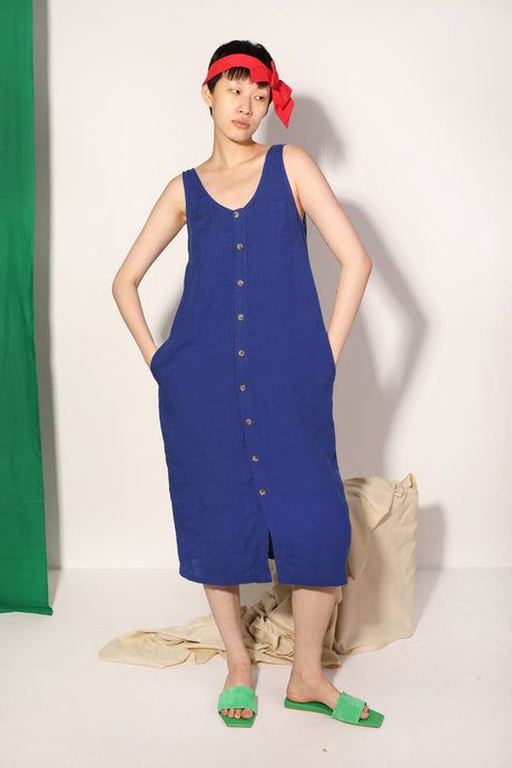 BUTTON FRONT SLIP DRESS COBALT LF MARKEY 