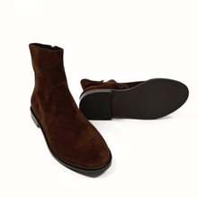 Load image into Gallery viewer, Flacco Flat Zip Up Brown Suede Holiday Bootie Amie Rafa 
