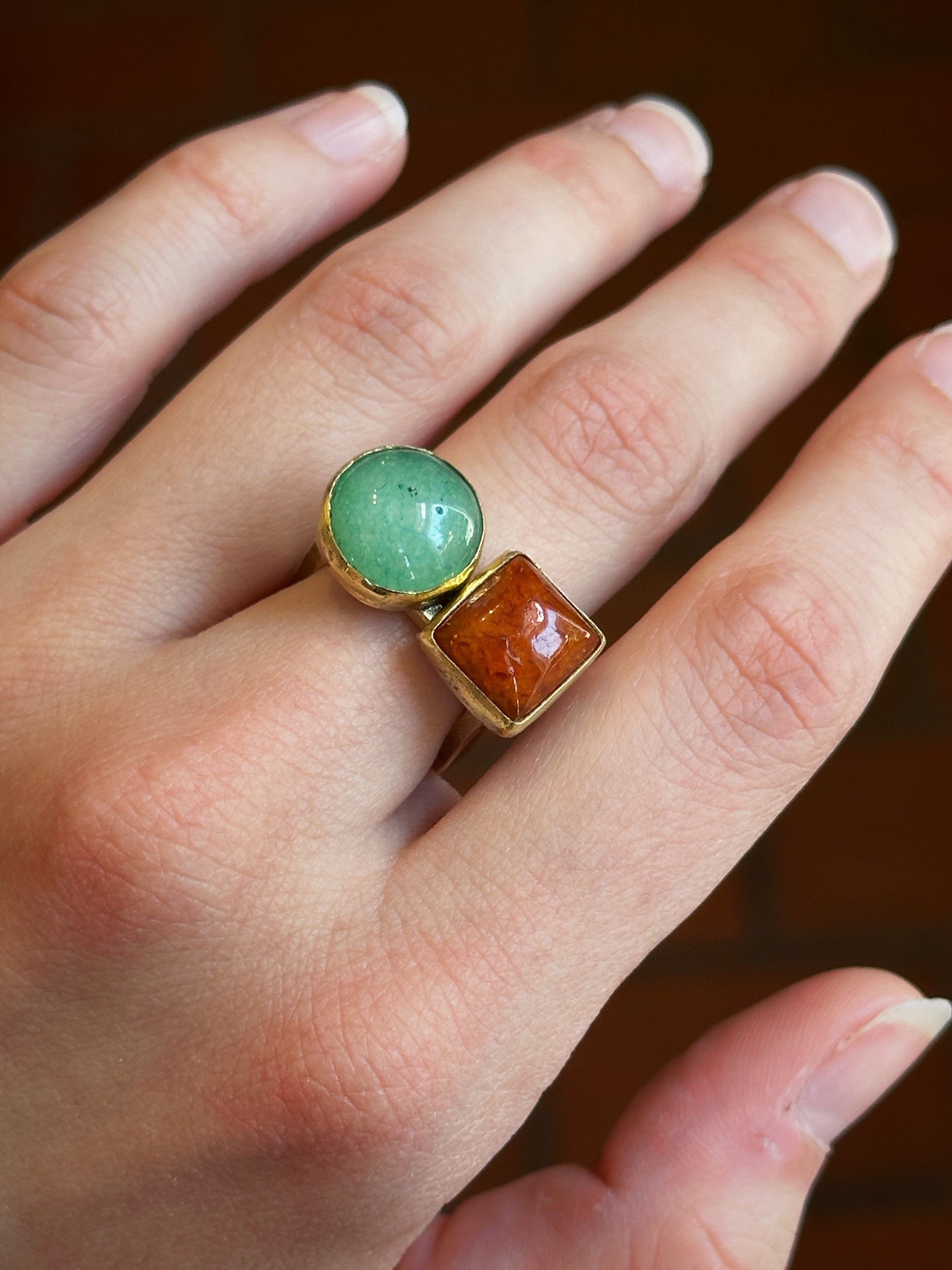 Double Stack White Jade and Amber rings Fossil and Hide 