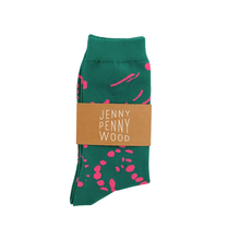 Load image into Gallery viewer, Crew Socks - Drape in Emerald &amp; Neon Pink Jenny Pennywood 
