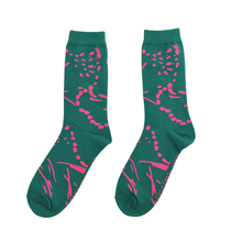 Load image into Gallery viewer, Crew Socks - Drape in Emerald &amp; Neon Pink Jenny Pennywood 
