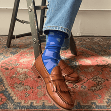 Load image into Gallery viewer, Crew Socks - Checks in Cobalt &amp; Periwinkle Jenny Pennywood 
