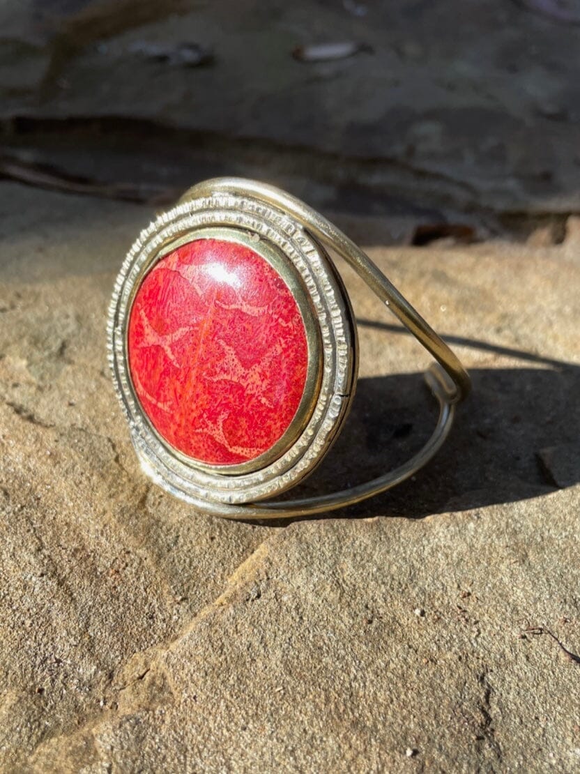 Red Coral Cuff Fossil and Hide 