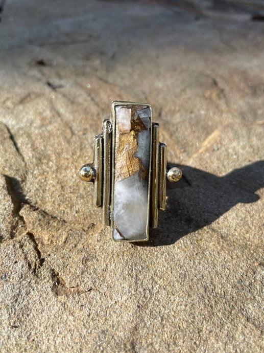 Copper Calcite Ring Fossil and Hide 