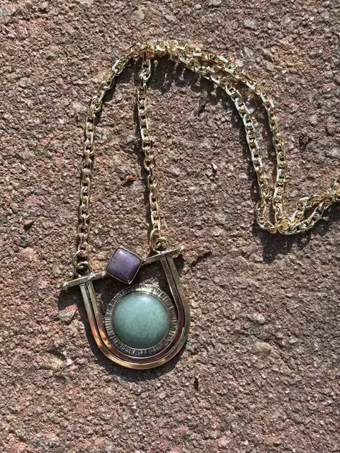 Agate and Green Aventurine Necklace Fossil and Hide 
