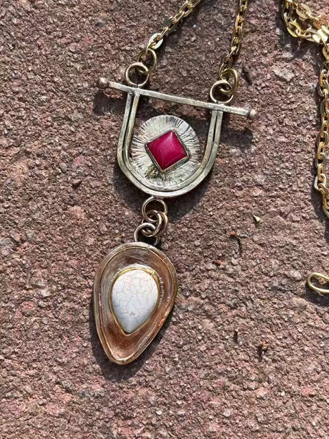 Pink Jade and Howlite Necklace Fossil and Hide 
