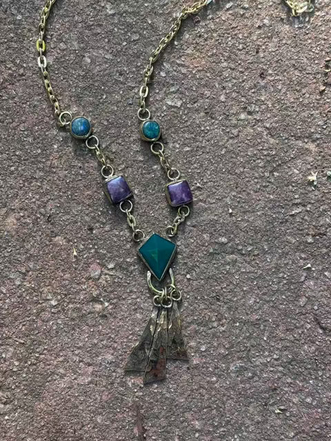 Green Onyx, Purple Agate and Azurite Necklace Fossil and Hide 