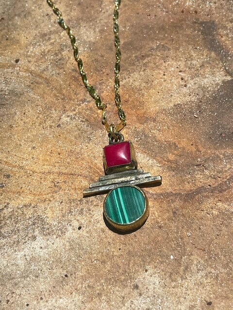 Pink Jade and Malachite Necklace Fossil and Hide 