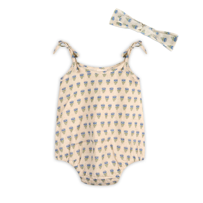 Jaipur Linen Blend Bubble Baby Romper + Headband Viverano Organics 