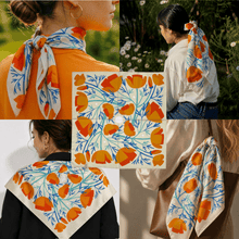 Load image into Gallery viewer, California Poppies Scarf | Silk Scarf | Women's Bandana Voyager Silk - Silk Scarves 
