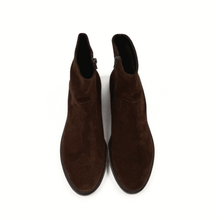Load image into Gallery viewer, Flacco Flat Zip Up Brown Suede Holiday Bootie Amie Rafa 
